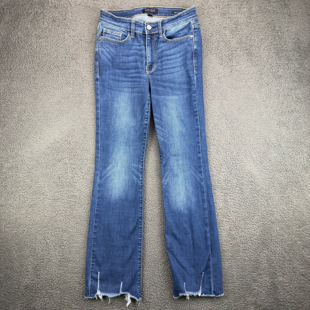 Judy Blue Boot Cut Jeans Womens 5/27 Blue Distressed Raw Hem JB82519DK High Rise